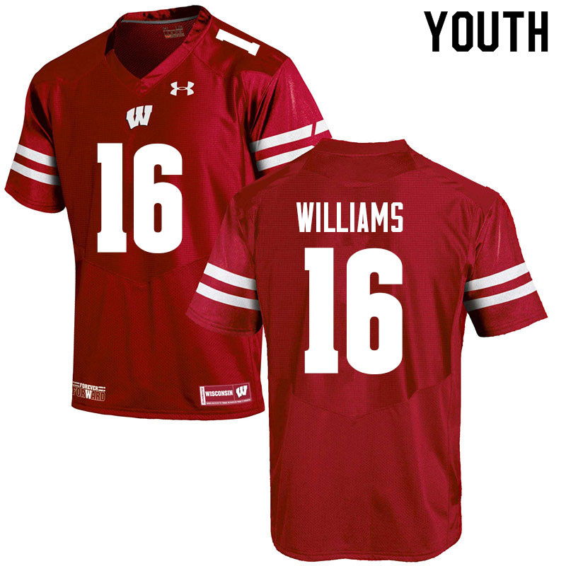 Wisconsin Badgers Youth #16 Amaun Williams NCAA Under Armour Authentic Red College Stitched Football Jersey GE40P87YD